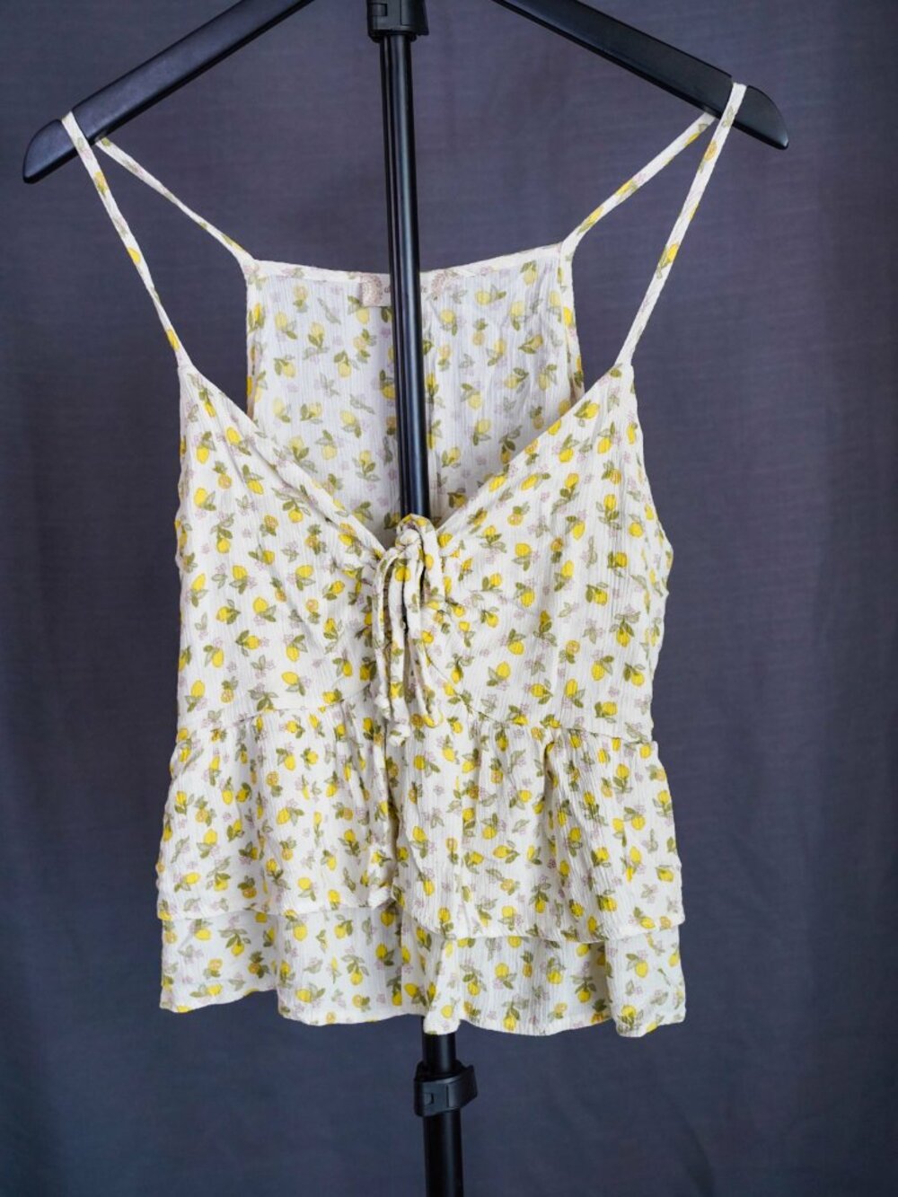 Altar'd State Women's Lemon Print Tie-Front Peplum Tank Top Medium
